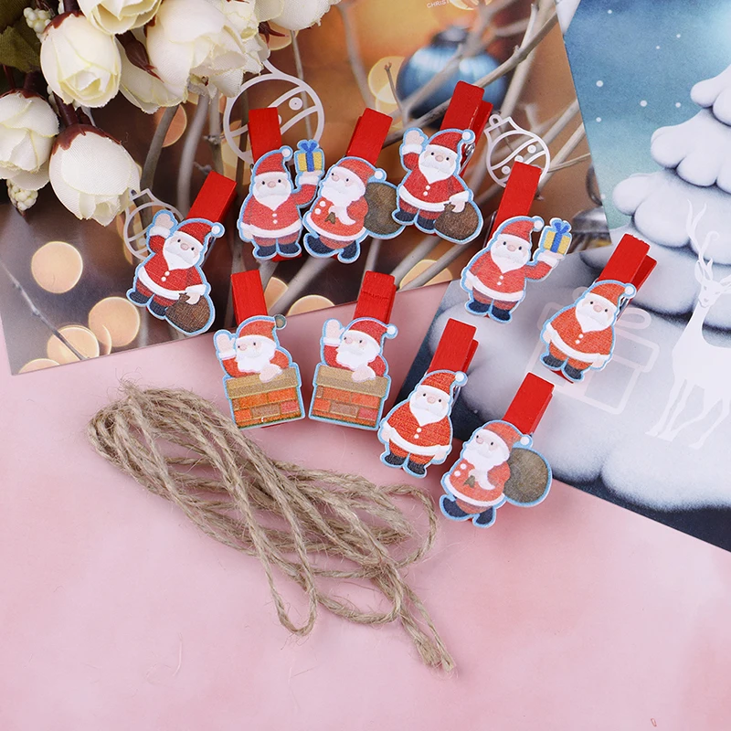 

10 Pcs/lot Mini Wooden Paper Clips Photo Pegs Santa Claus Wood Paper Clips