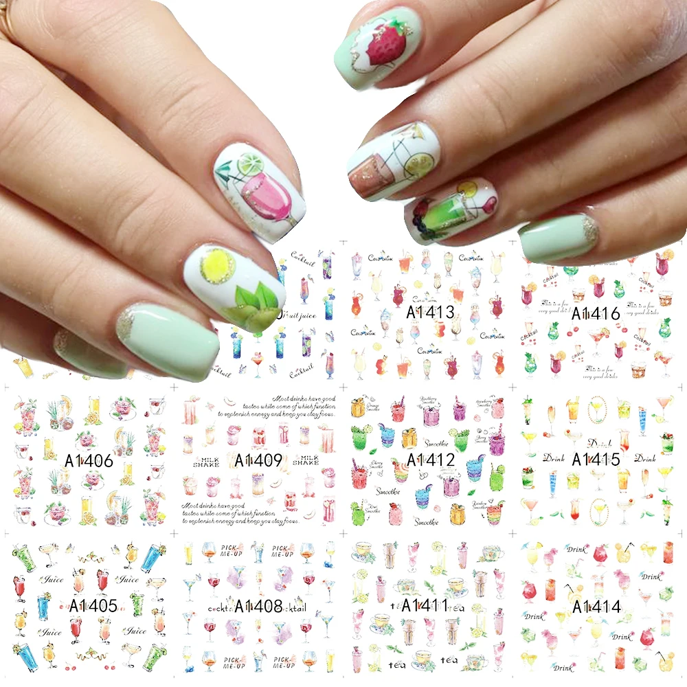 12 видов конструкций нейл арта Стикеры 2018 летнее платье с принтом фрукты/напиток