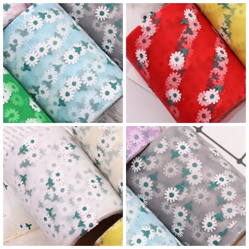 10 ярдов каваи ромашка печать Тюль ленты рулон 9 цветов для упаковки подарков