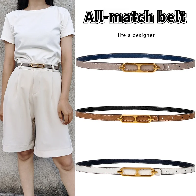 

Luxury Brand Belt for Women 2021 PU Leather Jeans Black Belt Chic Ladies Vintage Strap Female Waistband Available on Both Sides