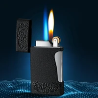new double flame lighter metal straight open flame switch butane gas lighters mini torch cigarette lighter smoking accessories