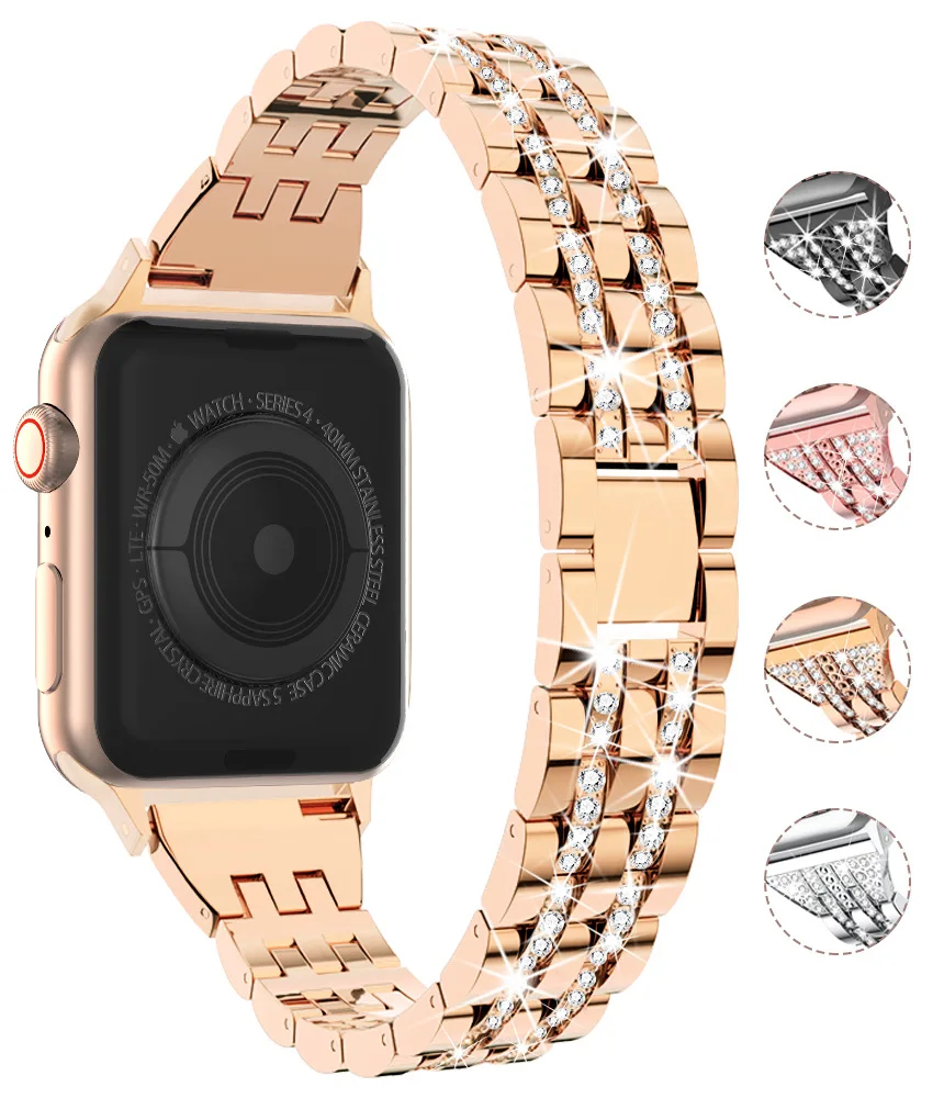

Luxury Diamond strap for Apple watch band 40mm 38mm 6/5/4/3/2/1 iwatch band 40 mm 38 mm 42mm 44mm stainless steel bracelet