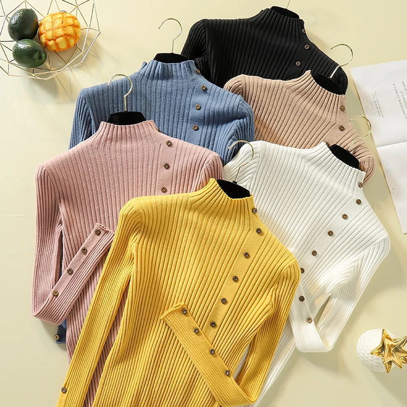 

Fashion Half-high Neck Button Sweater Slim Fit Inner Pullover Commuter Bottoming Shirt