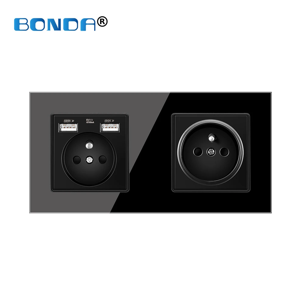 

BONDA Wall Socket French Standard Power Outlet with Dual Home Charger Power Socket with Usb 172 * 86mm Kids Safety Protection