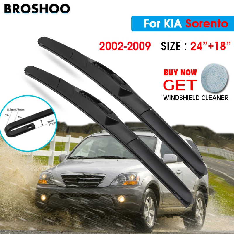 

Car Wiper Blade For KIA Sorento 24"+18" 2002-2009 Atuo Windscreen Windshield Wipers Blades Window Wash Fit U Hook Arms