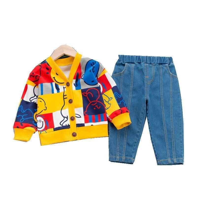 2 шт./комплект детский трикотажный кардиган и джинсы | Детская одежда обувь