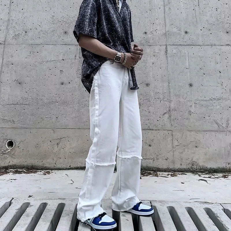 Spring Summer White Baggy Jeans Men Fashion Retro Wide-leg Jeans Mens Streetwear Loose Hip-hop Straight Denim Trousers Men S-3XL