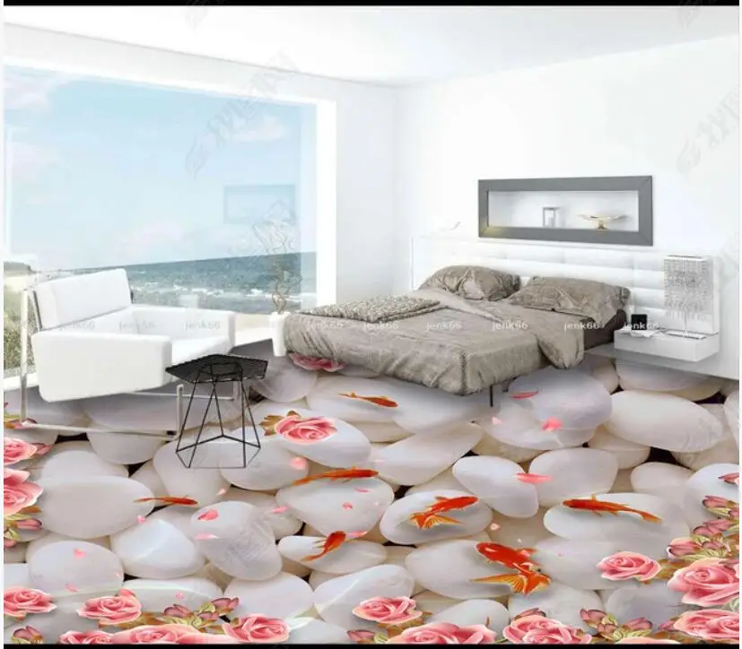 

3d wall sticker pvc floor Flower Goose Goldfish in Water custom photo home decorative vinyl self-adhesive Wallpaper for modern