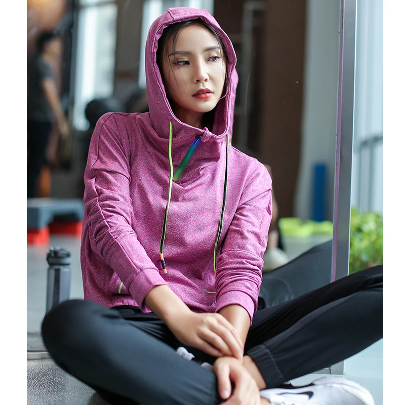 Женская спортивная куртка с капюшоном длинным рукавом для занятий йогой на