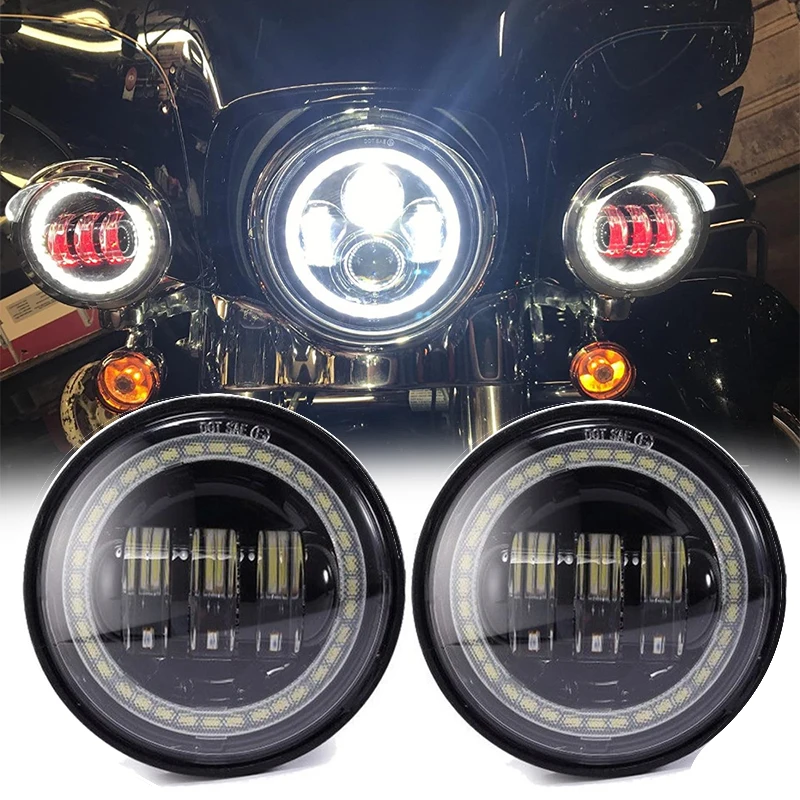

4-1/2" 4.5 Inch 30W LED Fog Lights Red Demon White DRL Amber Turn Signal Halo Motorcycle Headlight Auxiliary Passing Light Lamp