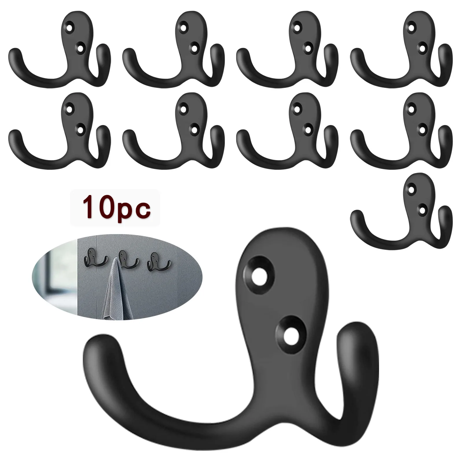 

2021 Double Robe Hook Heavy Duty Coat Hooks Wall Mounted For Hat Hardware Dual Prong Retro Coat Hanger With 2 Screws 26#