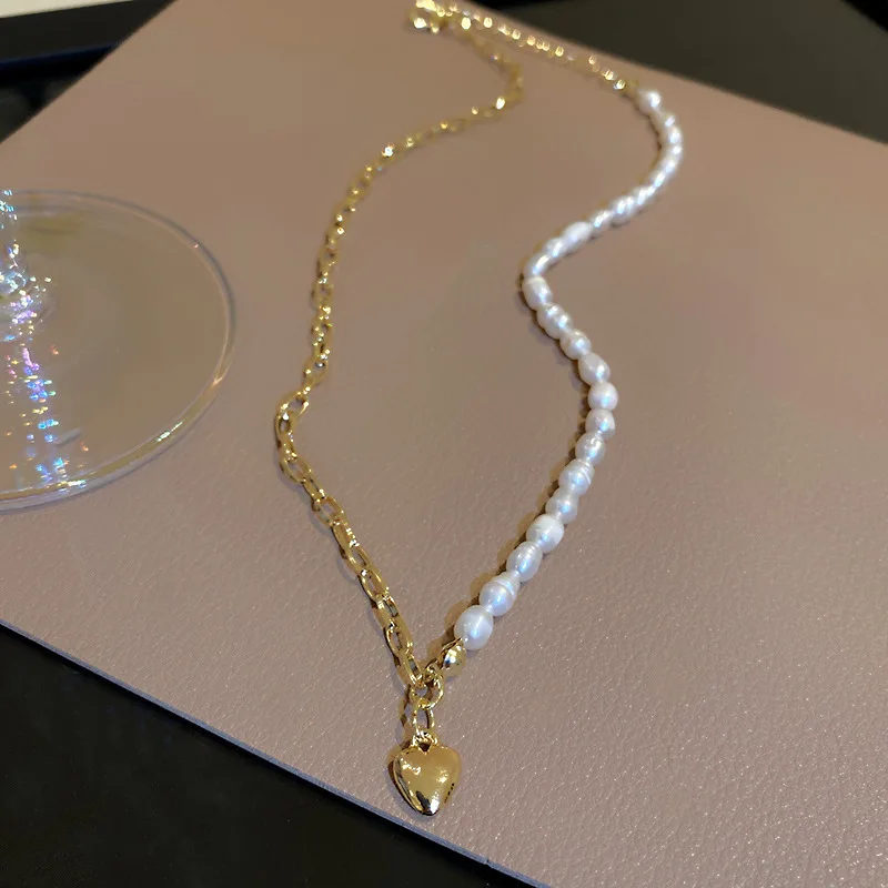 

Gothic Baroque Love Heart Pendant Freshwater Pearl Choker Necklace For Women Wedding Punk Chunky Chain Necklaces Jewelry