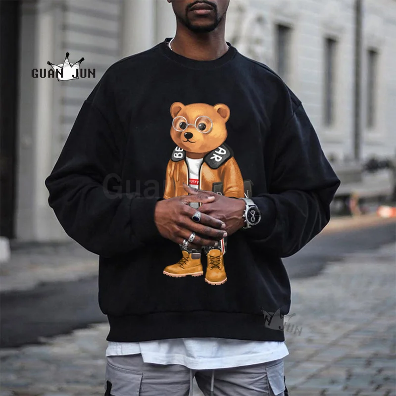 

2021 New Men's Casual Sweatshirts Women's Clothing Round Neck Luxury Bear Fashion Hip Hop Shirts Male Streetwear Couple Clothes
