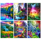 Алмазная 5D живопись сделай сам, наборы для вышивки крестиком, полная вышивка с квадратными стразами, Водопад, Радужный пейзаж, мозаика, украшение для дома