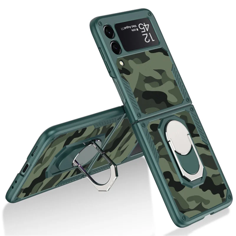 

Чехол для Samsung Galaxy Z Flip 3, камуфляжный чехол с кронштейном для Galaxy Z, флип 3, чехол с кольцом для пальца, противоударный чехол