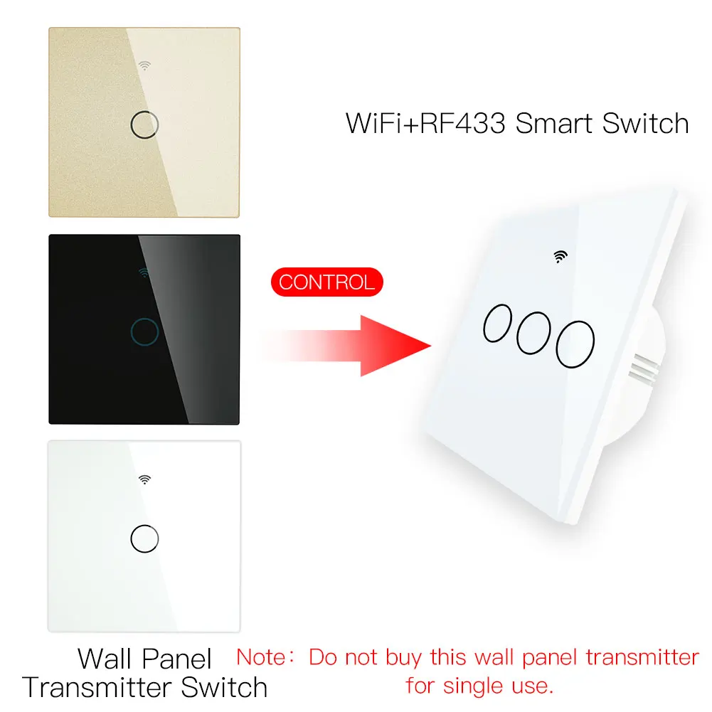 RF433 MHz Wireless Wall Glass Panel Transmitter Switch Remote Controller Work with WiFi Smart Control Sticky Receiver | Обустройство