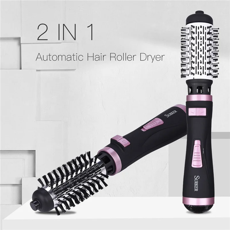 2 In 1 Rotating Brush Hot Comb Curling Curling Iron Roll Styling Brush Hair Crimping For Wet Dry Use