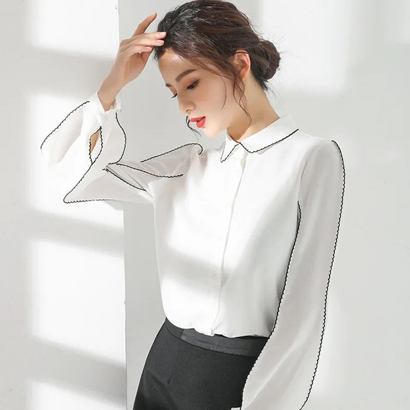 Женская блузка с пуговицами и воротником шифоновая длинным рукавом 2148 50 2020 |