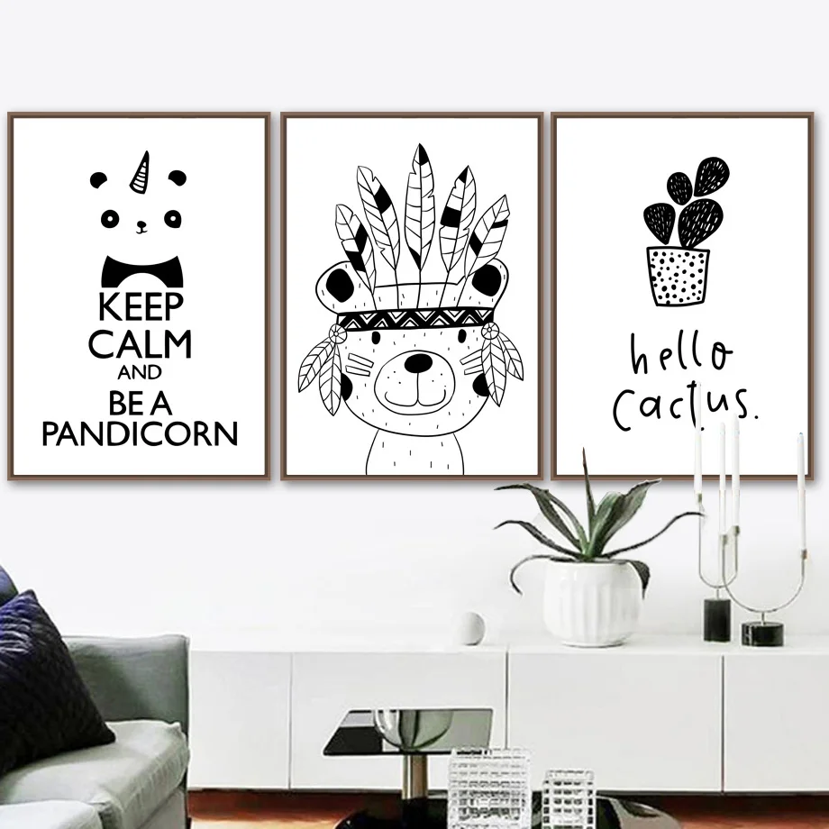 

Indian Bear Panda Nordic Poster Wall Art Canvas Painting Black White Posters And Prints Wall Pictures For Living Room