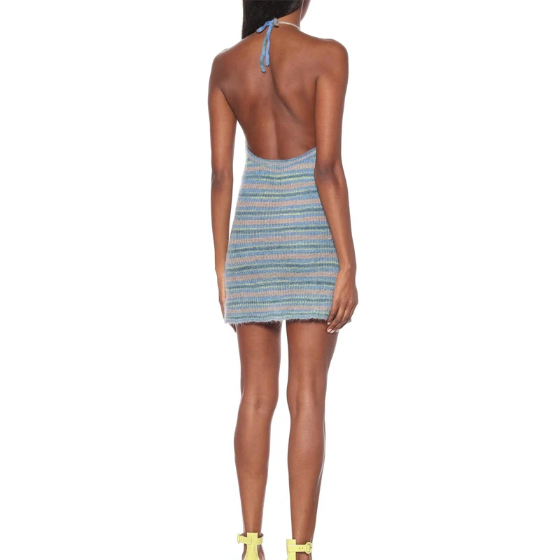 Брендовое модное трикотажное платье в полоску женское облегающее мини стиле