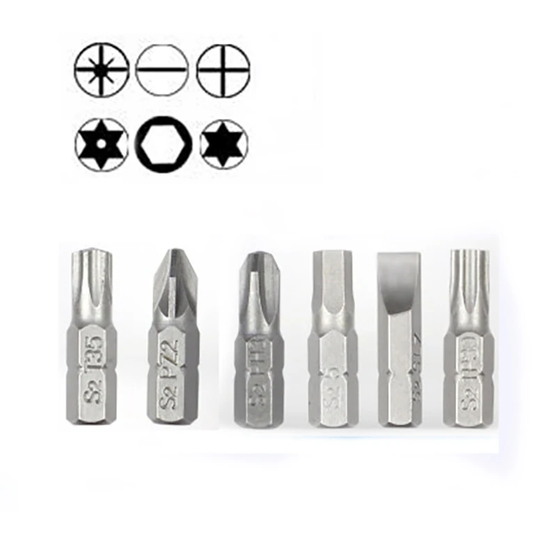 

10pcs / lot 25mm Torx Screwdriver Bit Set 1/4 Hex Shank Hex Pozi Star Phillips Slotted Torx with hole Hexagon Screw Driver Bits