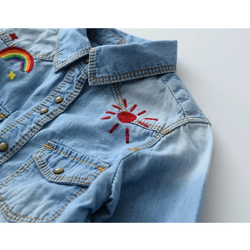 Детская джинсовая рубашка с длинным рукавом вышивкой | Мать и ребенок