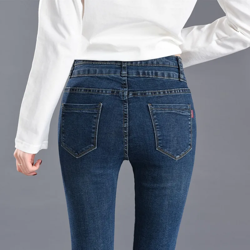 

Jeans Women's Fall Full Length New High Waist Slim Thin Skinny Button Fly Pencil Pants LQXLSA 2081