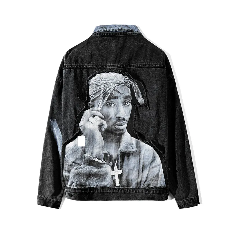 Black GONTHWID хип-хоп рэп раппер 2PAC Тупак Шакур Лоскутная галстук-краситель джинсовая куртка хип-хоп Повседневная джинсовая куртка уличная верхняя одежда - Цвет: Black