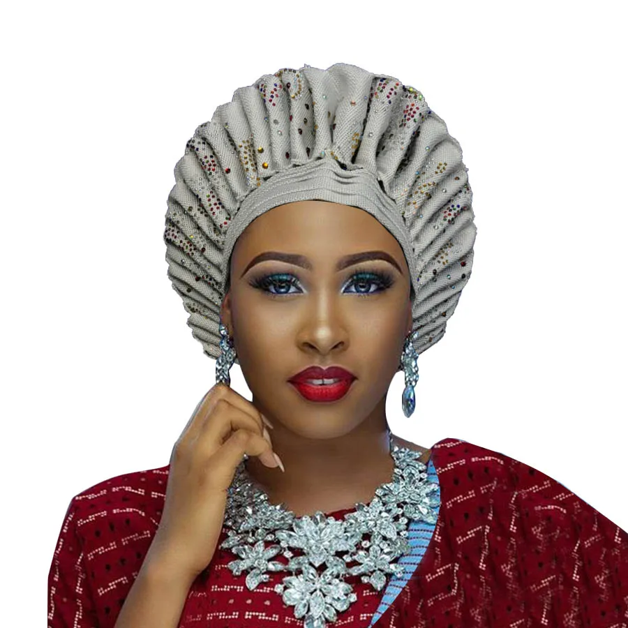 Высокое качество aso oke gele африканские головные уборы с камнями