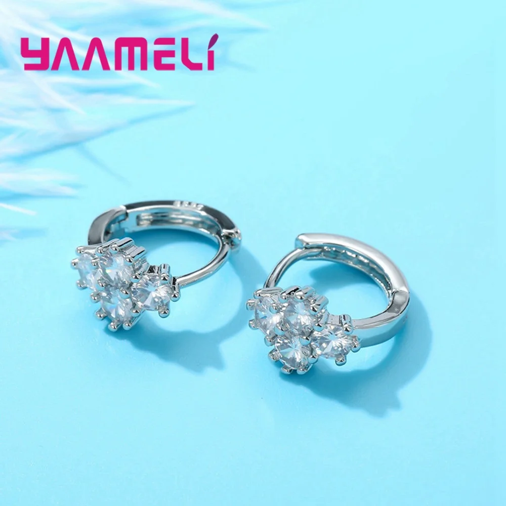 Trendy Women Jewelry 925 Sterling Silver Hoop Earrings Elelgant Flower Cubic Zircon Wedding Gifts Fast Free Ship | Украшения и
