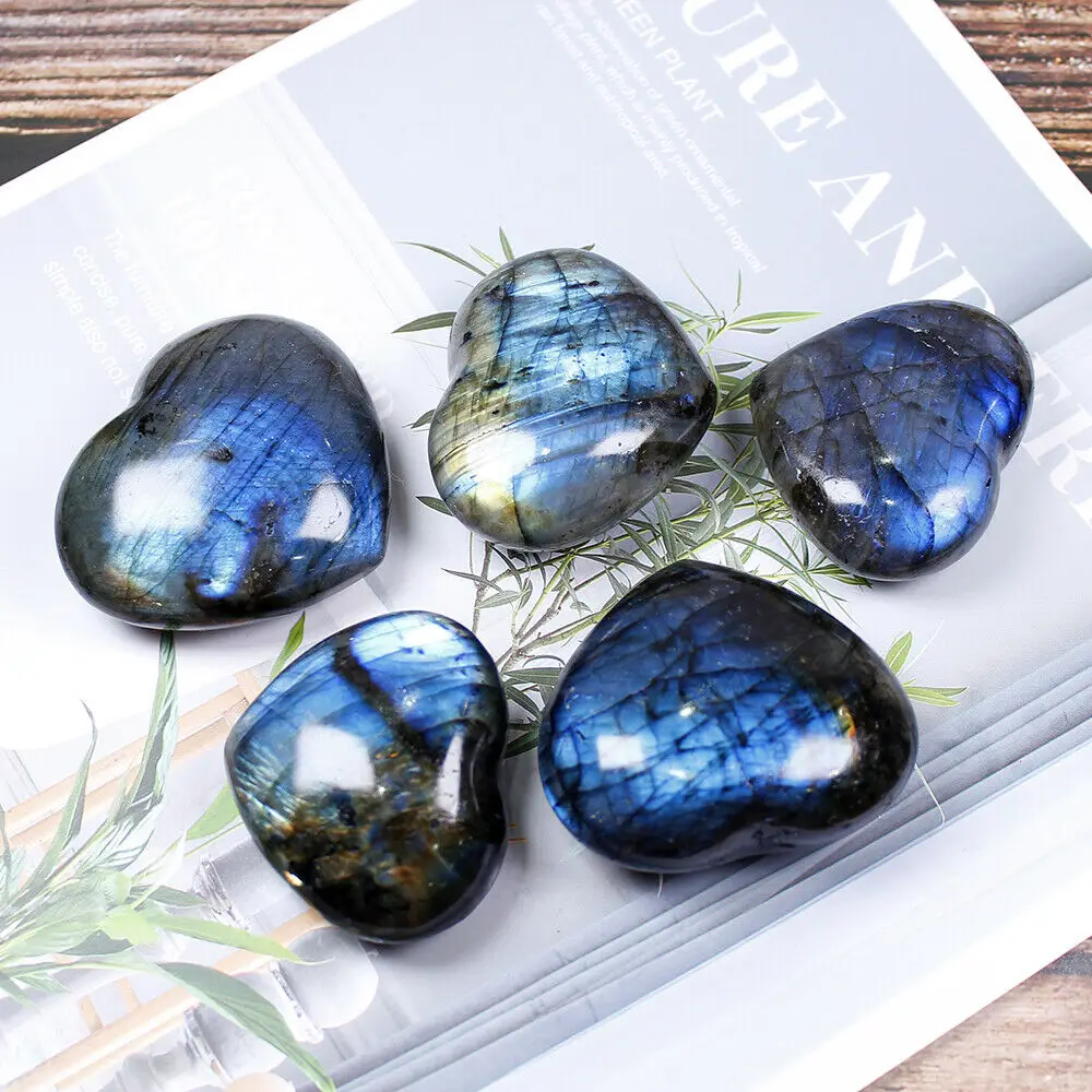 

Natural Crystal Heart Moonstone Polished Labradorite Stone Healing Energy Reiki
