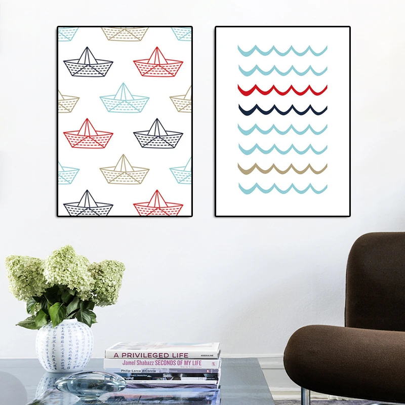 Скандинавский современный стиль Лодка Якорь Морская волна холст картина