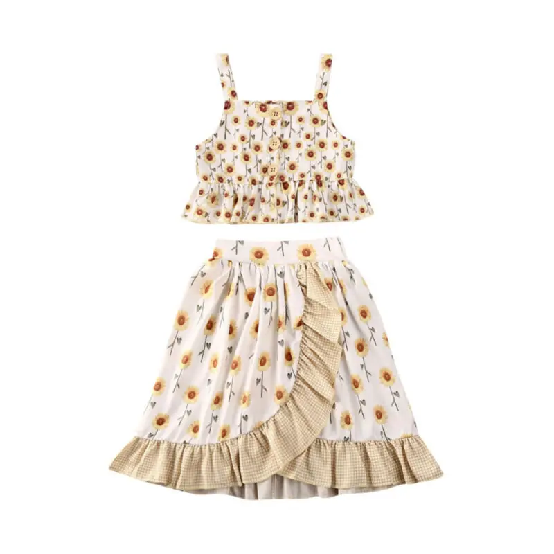 Новинка топы для маленьких девочек с подсолнухами платье оборками наряд летняя