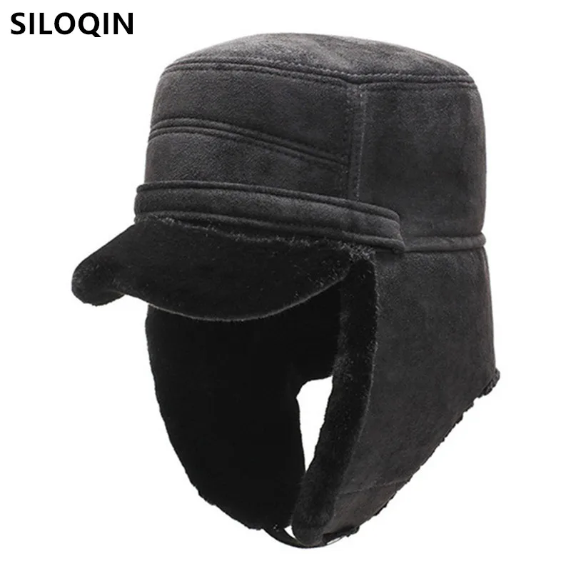 

SILOQIN New Winter Men's Warm Bomber Hats Cold Proof Thermal Fluff Plus Velvet Suede Earmuffs Caps Windproof Protective Ski Cap
