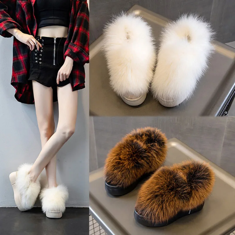 

Winter plush cotton shoes new style snow boots Nuzhen wool inner leather heighten shoes women high heels women leather boots
