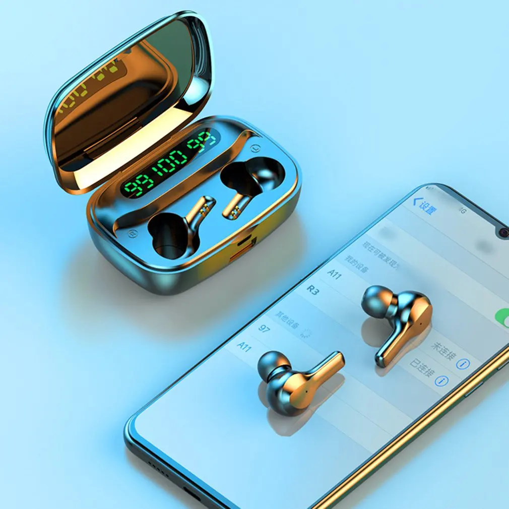 

Беспроводные наушники R3 со светодиодным дисплеем питания и зарядной станцией, спортивные стереонаушники 5,0, спортивные наушники, гарнитура