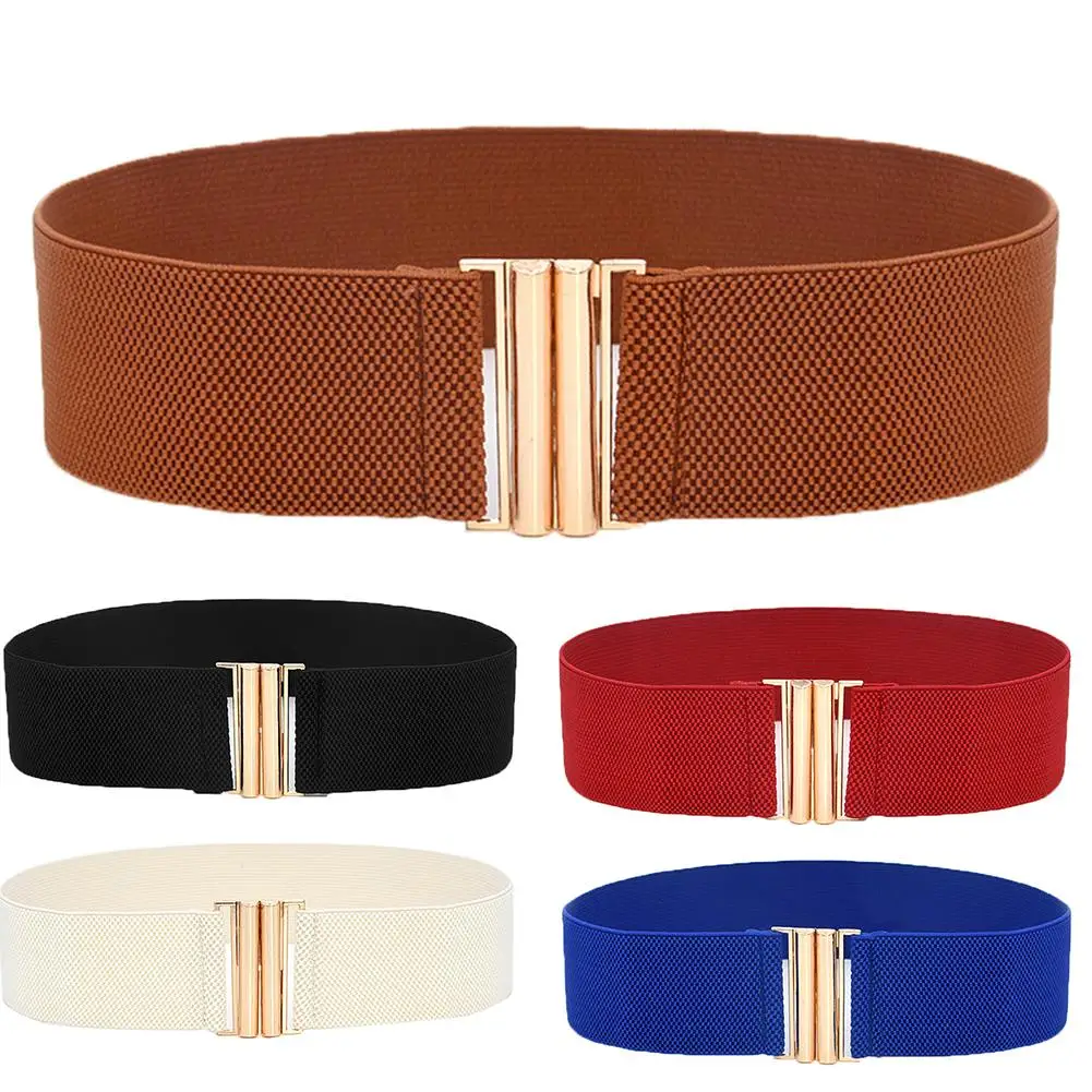 

Lady Solid Color Buckle Wide Faux Leather Elastic Waistband Belt for Jeans Pants Wide Belt Elastic Belt Waist Bodycon Dress Belt