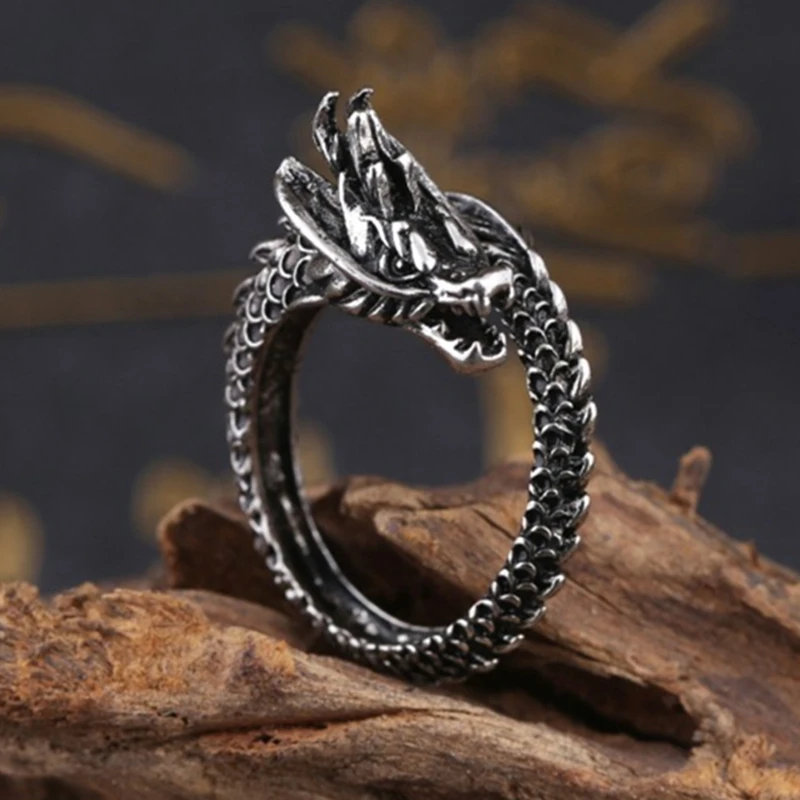 Мужское Винтажное кольцо с драконом регулируемое из металлического сплава