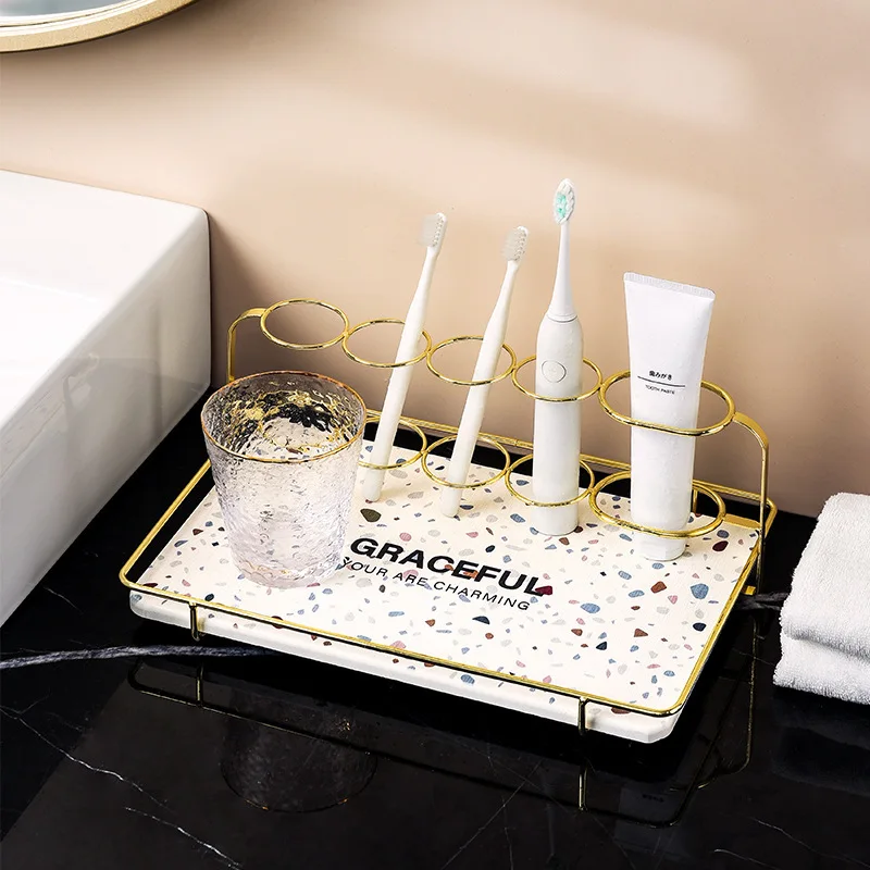 

Diatom mud electric toothbrush holder toilet bathroom countertop storage rack mouthwash cup pendulum tabletop dental rack holder