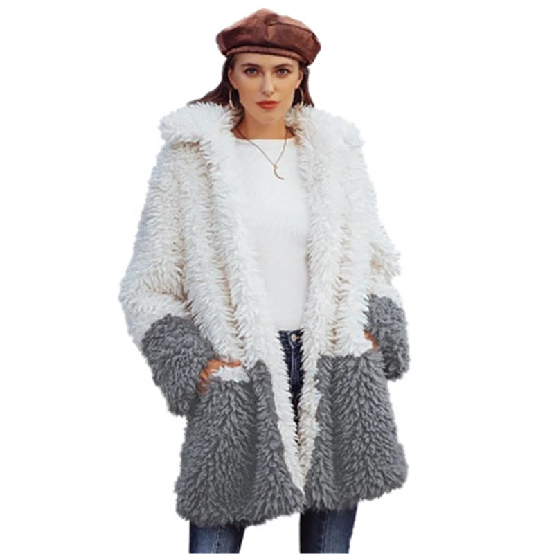 

2020 New Autumn And Winter coat Female Fashion Flocking Hit color Warm Turndown collar Street style Thick Women Top High Quality