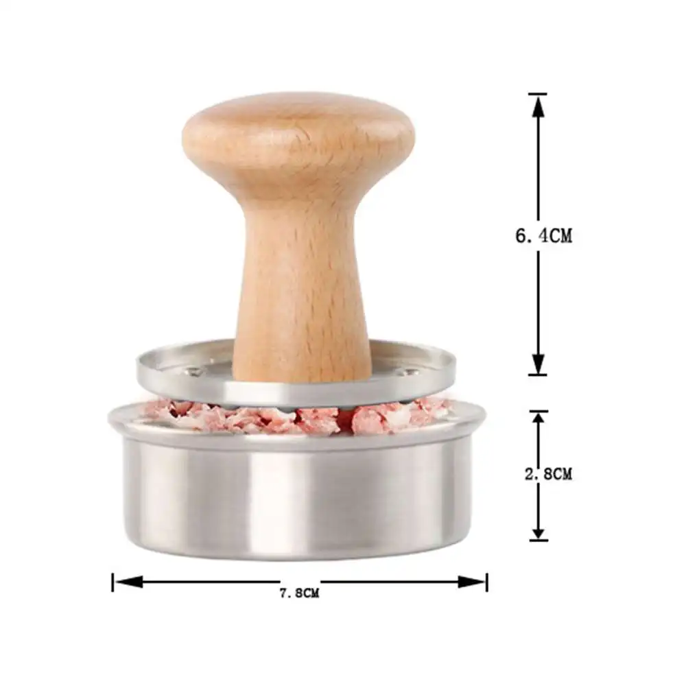 

Burger Press Food Grade Stainless Steel Burger Maker with Wood Handle Non-Stick