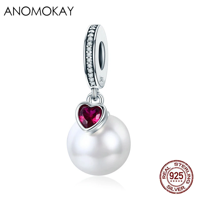 Женская подвеска из серебра 100% пробы с искусственным жемчугом и розовым красным