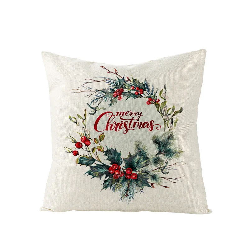 

Merry Christmas Cushion Cover 45*45 Flower Pillowcase Cotton Linen Sofa Cushions Pillow Cases Pillow Covers 0269