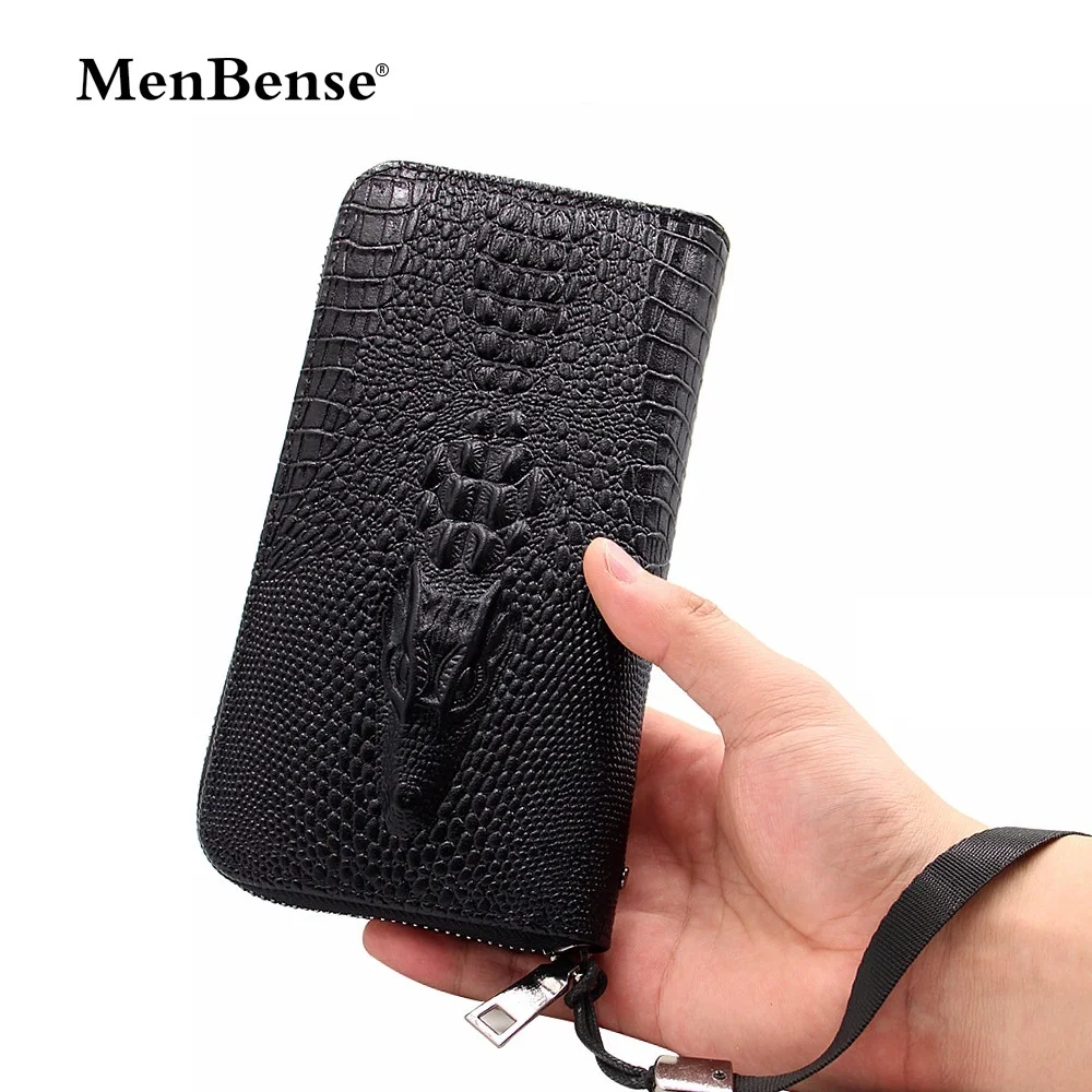 Мужской клатч на молнии Menbense кошелек с крокодиловым узором коричневый роскошный
