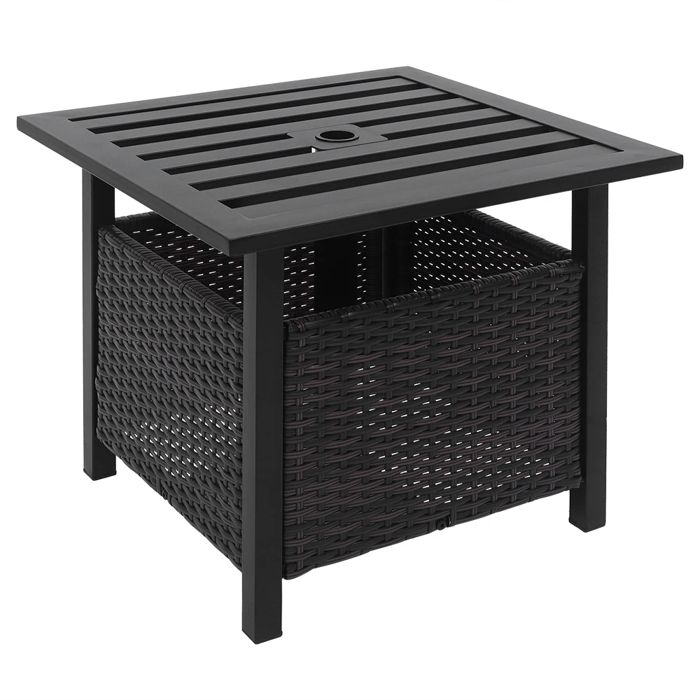 

Outdoor Garden Table Rattan Side Table with Umbrella Hole Terrace Patio Yard Coffee Table