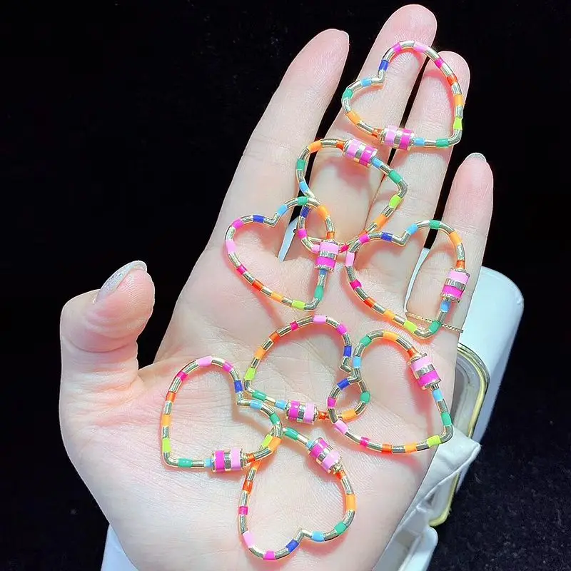 4PCS, Rainbow Color Heart Shaped Enamel Screw Clasp Fashion Jewelry Clasp, Accessories