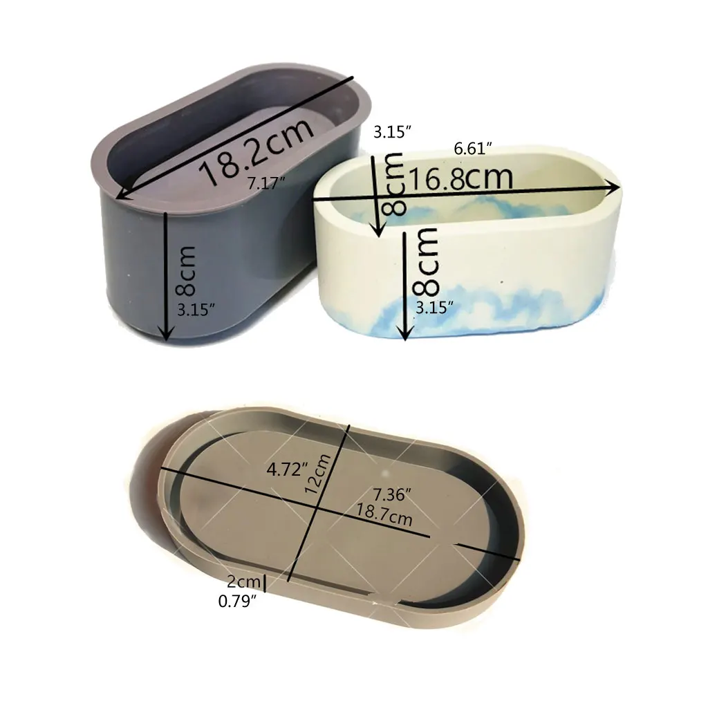 

2Pcs Oval Concrete Flower Pot Tray Silicone Mold Succulent Planter Resin Mold Homemade Succulent Plant Pots Molds Kit