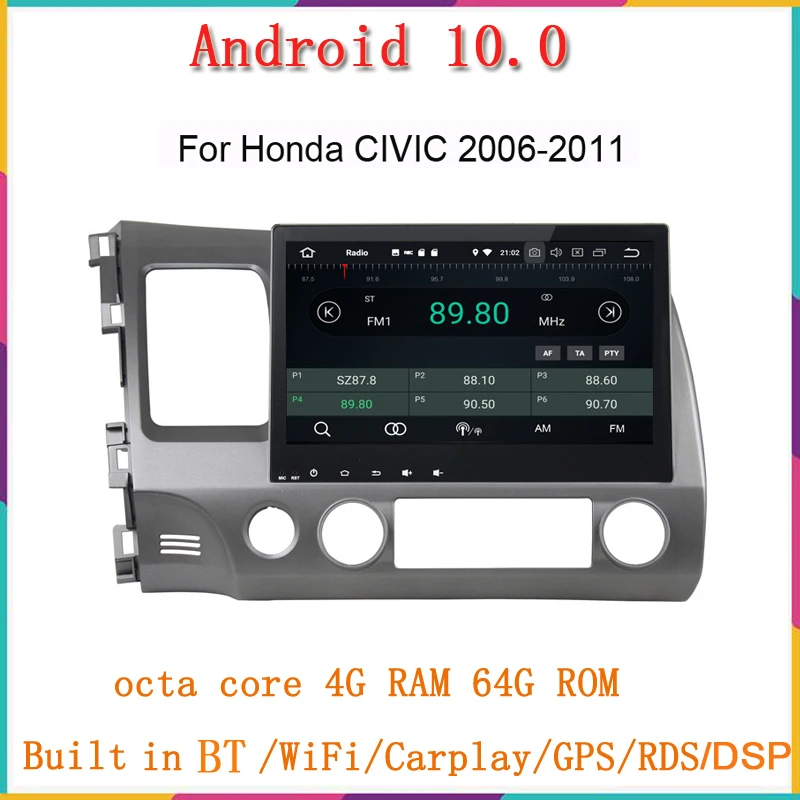 

Автомобильный мультимедийный плеер 4 + 128G, 8 ядер, android 10, для honda civic 2006-2011, автомобильное радио, gps-навигация, аудио, стерео, головное устройство...