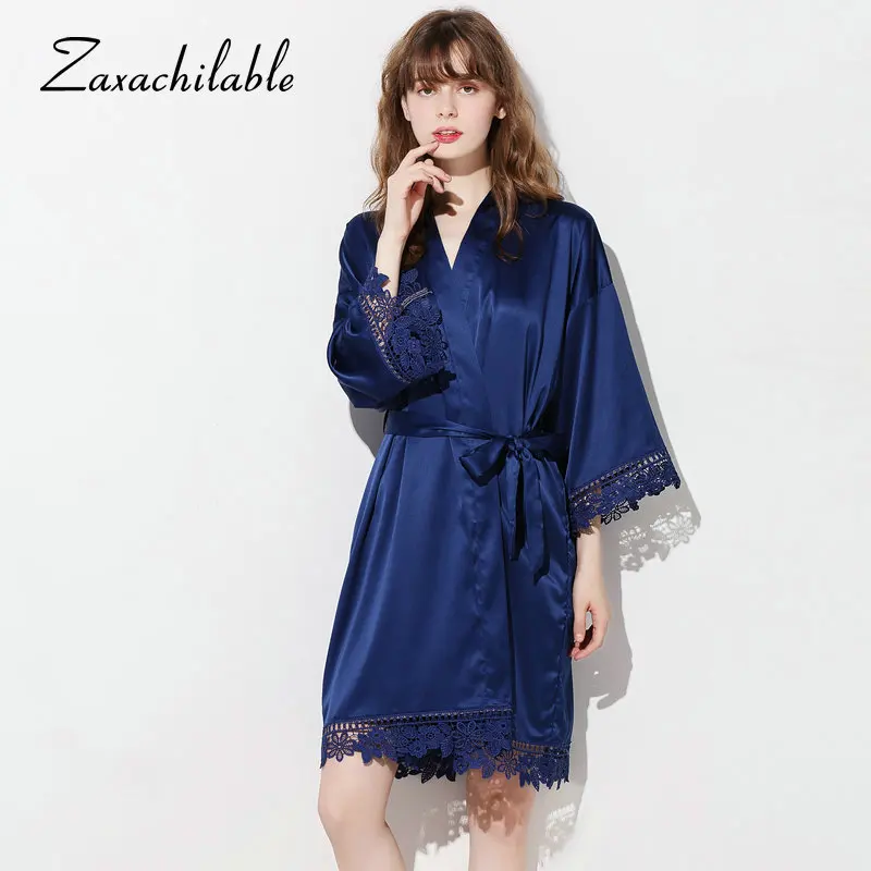 Новые халаты для подружек невесты женские матовый атласный кружевной халат