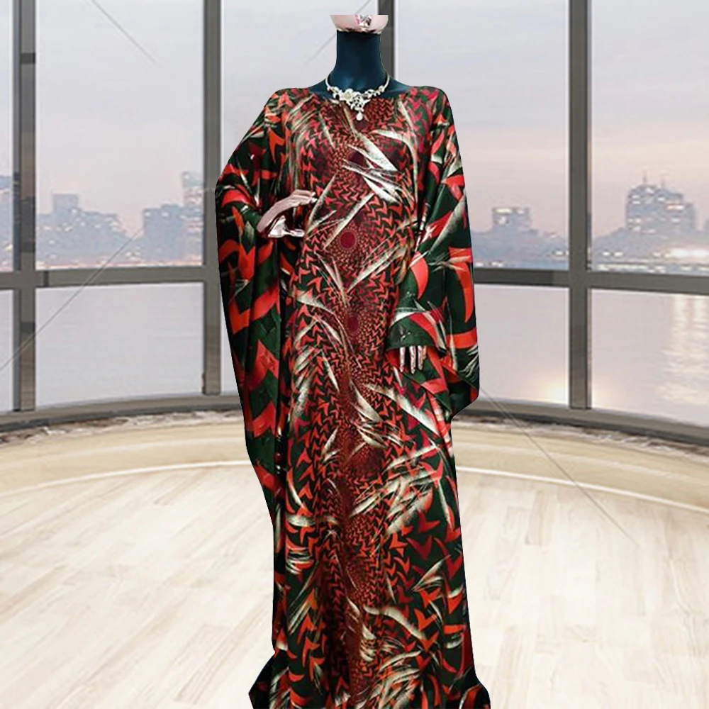 Платье Макси женское с круглым вырезом и принтом рукавом летучая мышь |